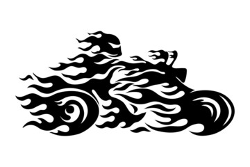 Black abstract fiery motorcycle chopper on white background.