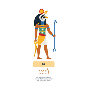 Ancient egyptian god Ra deity of the sun, flat vector illustration isolated.