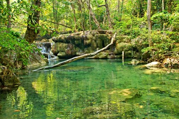 Famous waterfalls of Erawan National Park