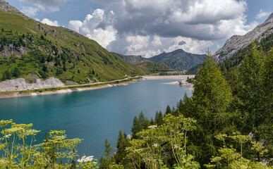 Naklejka na ściany i meble Mountain landscape with azure lake 