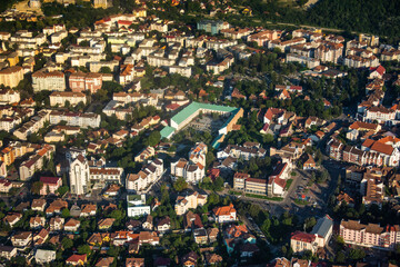 Fototapeta na wymiar Romania,aerial image of the County Museum from Bistrita,august 2020