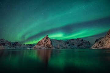 Fototapeta na wymiar Background, beautiful northern lights in the night sky in Iceland.