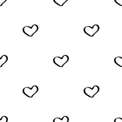 Valentines Day doodle seamless pattern. Romantic hand-drawn white background with love hearts. Ideal for wrapping paper, textiles, wallpaper, wedding design. Vector