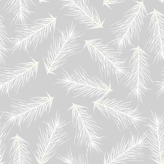 Branches of a Christmas tree on a gray background watercolor seamless pattern. Template for decorating designs and illustrations.
