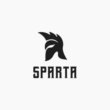 Simple and minimal sparta logo design. Silhouette of helmet knight spartan greek	
