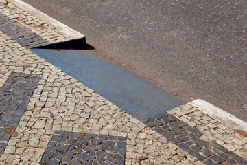 blue wheelchair ramp in town square