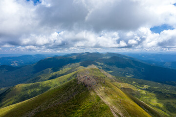Tourists on the top of Mount Hoverla aerial view