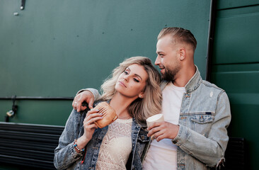 Couple eating burger