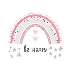 Cute rainbow boho style with lettering card Hand drawn lettering quote in cute calligraphy style. Slogan for print and poster design. Vector illustration © Anna Kubasheva