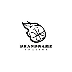 basketball on fire cartoon logo icon design template black isolated vector