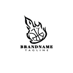 basketball on fire cartoon logo icon design template black isolated vector cute