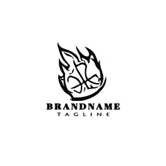 basketball on fire cartoon logo icon template black isolated vector illustration