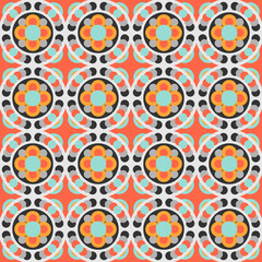 Ceramic tile abstract pattern. Geometric simple motif. Mexican talavera, portuguese azulejo or spanish majolica.