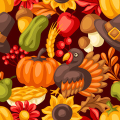 Happy Thanksgiving Day seamless pattern. Background with holiday objects.