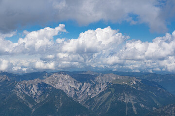 The view from the top of the "Zugspitze" in Bavaria. The Zugspitze is the highest mountain in Germany. 