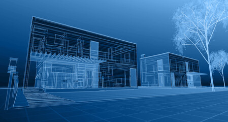 Fototapeta na wymiar modern cubic house 3d rendering