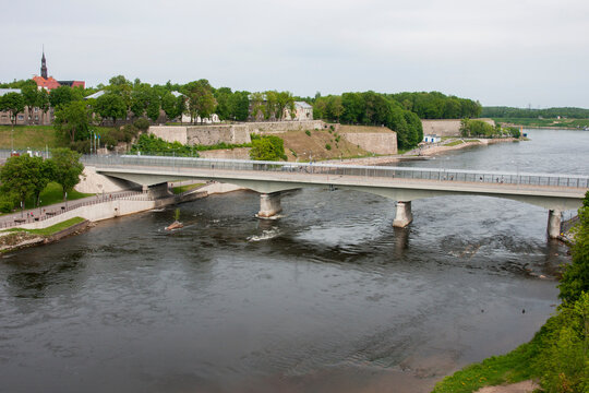 Russia. Ivangorod. Narva Friendship Bridge over the Narva River.