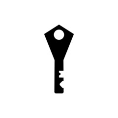 The silhouette of a metal key for the lock is black on a white background.