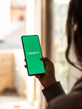 Assam, india - January 15, 2020 : Oppo logo on phone screen stock image.