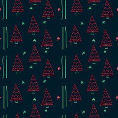 The pattern is a New Year's tree pattern. Merry Christmas and a Happy New Year. Christmas pattern for textiles with pine trees for gift paper. Vector illustration