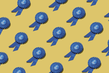 The number one award rosette for the winner leader for achievement. Geometric pattern.