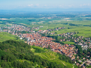Fototapeta na wymiar View Ribeauville village from Saint Ulrich castle, Alsace France.