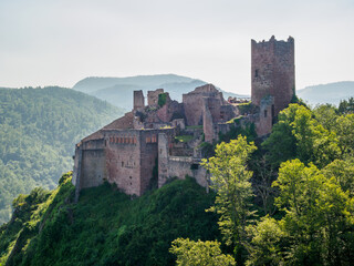Fototapeta na wymiar Majestic medieval castle Saint-Ulrich on the top of the hill, Alsace, France