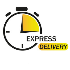 Express delivery service logo. Fast time delivery order with stopwatch. Quick shipping delivery icon