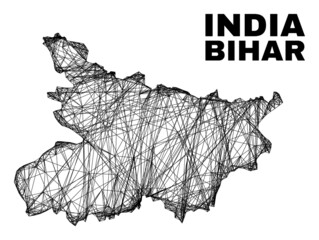 Wire frame irregular mesh Bihar State map. Abstract lines are combined into Bihar State map. Wire frame flat net in vector format.