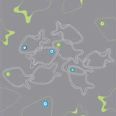 Vector seamless pattern with ornamental fish. Design for textile, wrapping paper, post cards, prints for clothes, and emblems.	