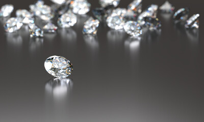 Diamond Group placed on Black Background with soft focus 3D rendering