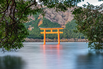 Japanese torii gate on Lake Ashi, Hakone, Japan