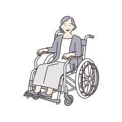 シンプル　イラスト　車椅子に座るおばあちゃん