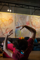 solo dancer move in contemporary improvisation performance. dancer hand