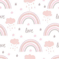 Cute rainbow seamless patterns. Creative childish print for fabric, wrapping, textile, wallpaper, apparel.