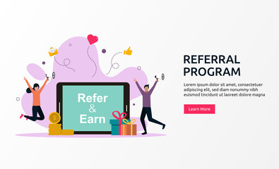 Referral program concept, affiliate partnership, network marketing vector illustration.