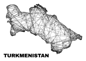Wire frame irregular mesh Turkmenistan map. Abstract lines form Turkmenistan map. Wire frame 2D net in vector format. Vector structure is created for Turkmenistan map using crossing random lines.