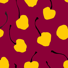 Seamless pattern with cherries. Vector hand drawn illustration.Design for cosmetics, spa, health care products and perfume. Best for textile, wrapping paper, post cards and farmers market.