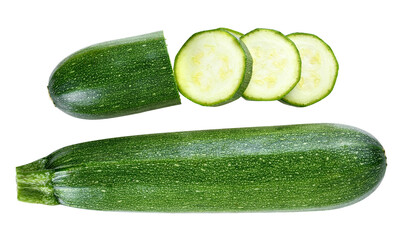 Top view of zucchini isolated on white background