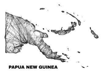 Wire frame irregular mesh Papua New Guinea map. Abstract lines form Papua New Guinea map. Wire carcass flat network in vector format.
