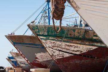 Boats in the shipyard / Fishing boats in the shipyard of Essaouira, Morocco, Africa.
