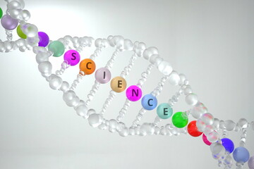 DNA molecule with SCIENCE text. 3D rendering