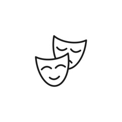 Line icon of theatrical masks with glad and sad face impressions