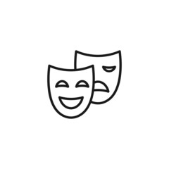 Line icon of theatrical masks with glad and sad face impressions