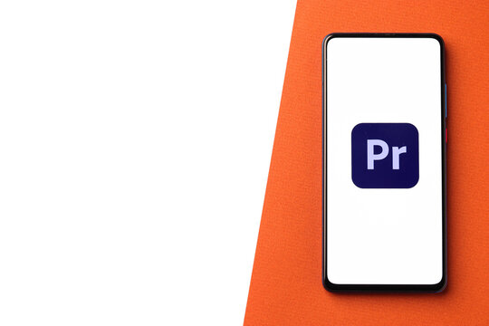 Assam, india - December 20, 2020 : Adobe Premiere Pro logo on phone screen stock image.