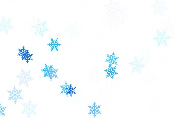 Light BLUE vector template with ice snowflakes, stars.