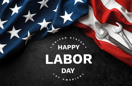 Happy Labor Day.  American Flag On Black Background