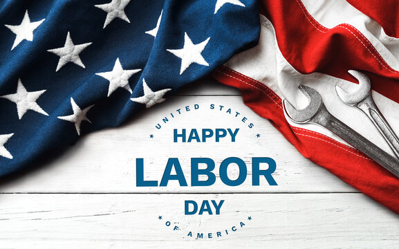 Happy Labor Day.  American Flag On White Background
