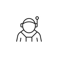 Line icon of helmet with visor of space suit for astronaut