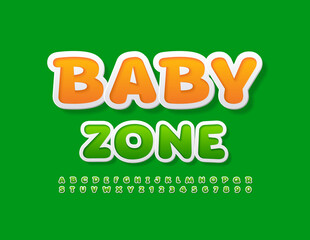 Vector playful sign Baby Zone with green Childish Font. Cute Alphabet Letters and Numbers set